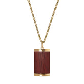 Gold IP Finish Stainless Steel Pendant with Wood Inlay on 20 Bead Chain